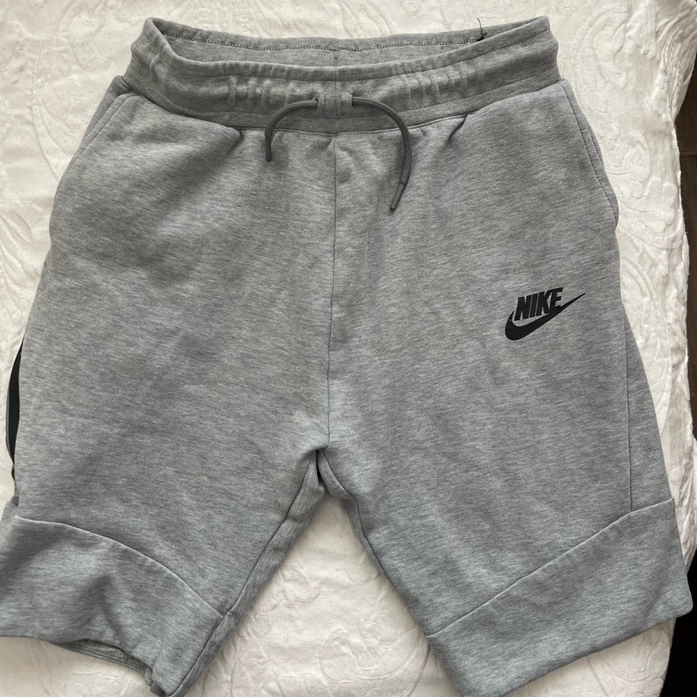 Nike Light Gray Athletic Fleece Shorts with Black Swoosh